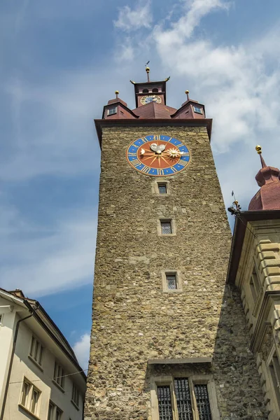 Vista Torre Del Reloj Rathaus Lucerna Suiza —  Fotos de Stock