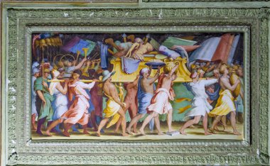 Genoa, İtalya - 11 Mart 2018: Salone dei Giganti Villa del Principe Cenova, İtalya, detay. Villa 1521 ve 1529 arasında Andrea Doria, Amiral İmparator Charles V için inşa edilmiş.