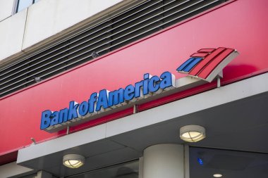 New York, ABD - 22 Ağustos 2017: Ayrıntı, Bank of America New York ofisinde. Sabit kıymetlerin 2 Bu ABD'de en büyük bankaların listesi üzerinde sıralanır