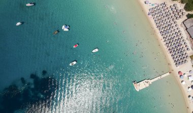 Ammouliani Adası'nda Chalkidiki, Yunanistan, plajda havadan görünümü