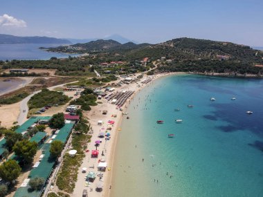 Ammouliani Adası'nda Chalkidiki, Yunanistan, plajda havadan görünümü
