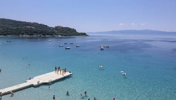 Vista Aérea Praia Ilha Ammouliani Chalkidiki Grécia — Fotografia de Stock