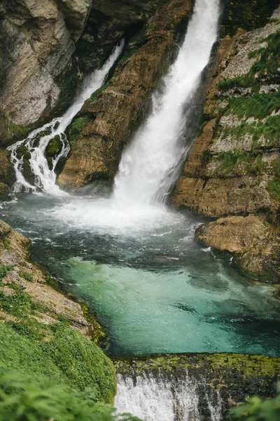 Närbild Vattenfallet Savica Dalen Bohinj Slovenien — Stockfoto