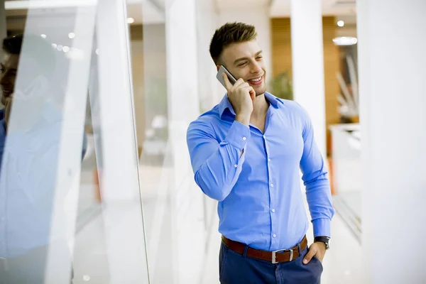 Handsome Young Man Mobile Phone Office — Stock Photo, Image
