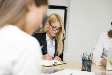 Modern ofis çalışma çekici sarışın işkadını portresi