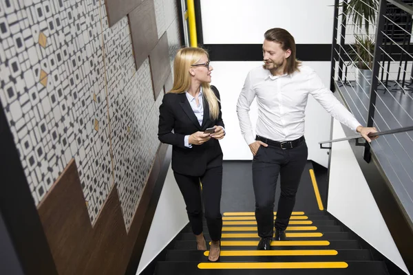 View Young Business People Climbing Stairs Modern Office — Stock Photo, Image