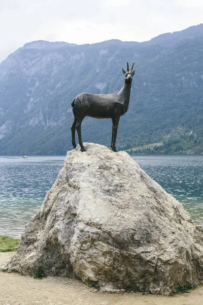 Вид Статую Голденхорна Озере Фелинь Словени — стоковое фото