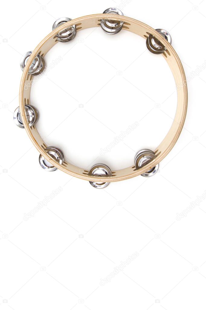 Single  tambourine isolated on the white background