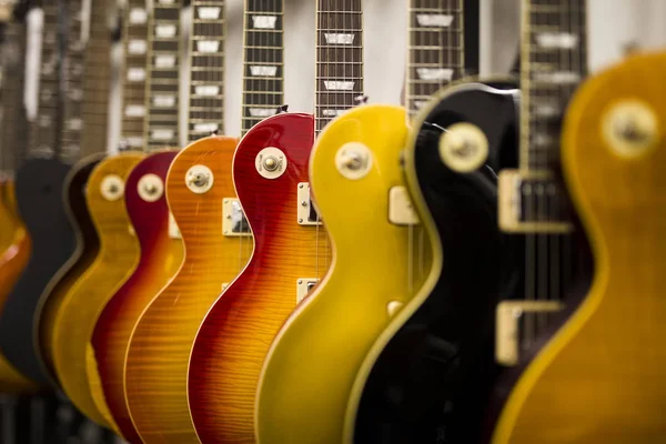 Close Detail Row Electric Guitars — Stock Photo, Image