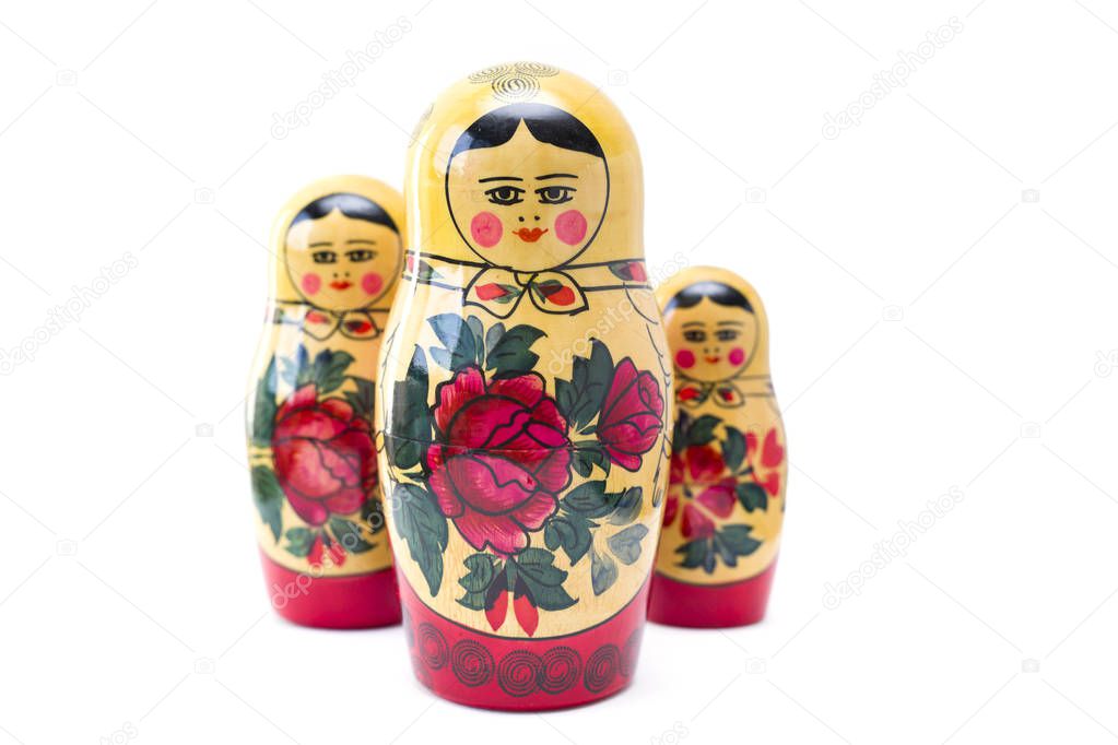 Russian nesting dolls, matryoshkas isolated on the white background