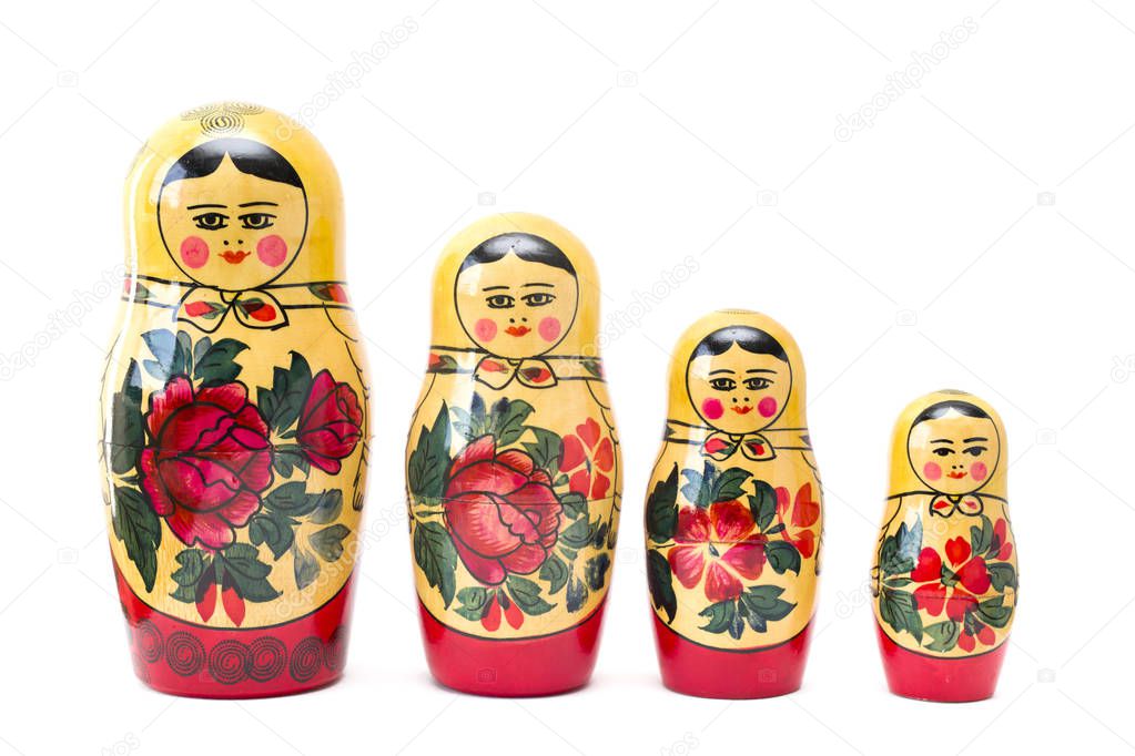 Russian nesting dolls, matryoshkas isolated on the white background
