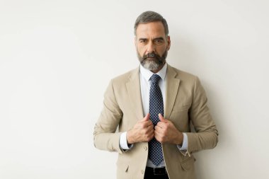 Hndsome sakallı işadamı beyaz duvar tarafından portresi