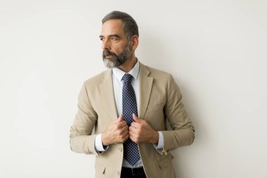 Hndsome sakallı işadamı beyaz duvar tarafından portresi