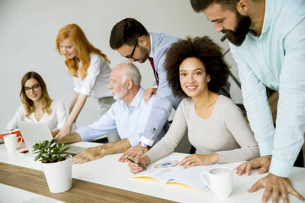 View Group Young Multiracial Business People Table Staff Meeting Office — Stock Photo, Image