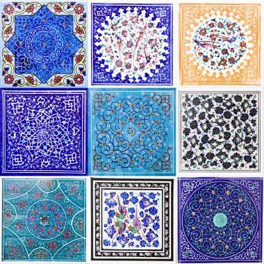 View at set of colorful traditional Iranian decorative ceramic tiles clipart