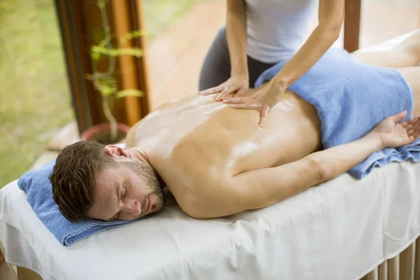 Handsome Young Man Having Relax Massage Spa — Stock Photo, Image