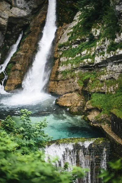 Närbild Vattenfallet Savica Dalen Bohinj Slovenien — Stockfoto