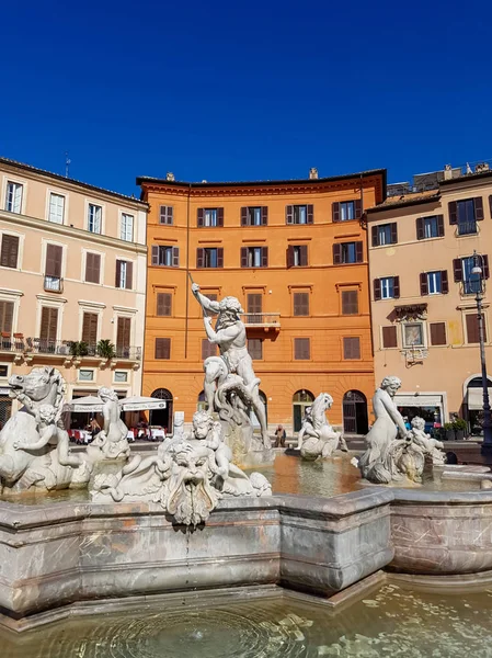 Rome Italy September 2016 Unidentified People Fountain Neptune Piazza Navona — Stock Photo, Image