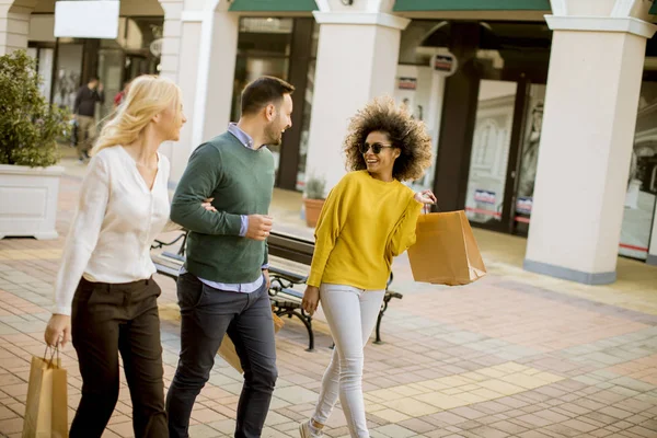 Group Young Multiracial Friends Shopping Mall Together — Stock Photo, Image