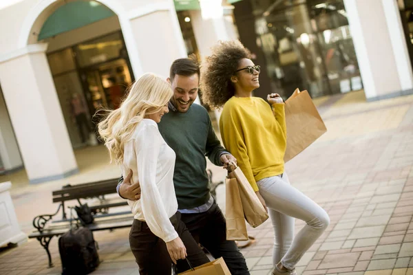 Group Young Multiracial Friends Shopping Mall Together — Stock Photo, Image
