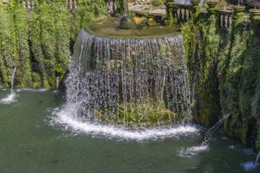 Villa d'Este Tivoli, İtalya için oval çeşmede görüntülemek