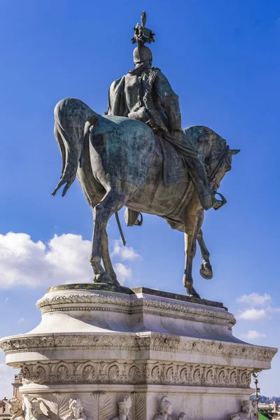 Detalhe Estátua Equestre Vittorio Emanuele Vittoriano Altar Pátria Roma Itália — Fotografia de Stock