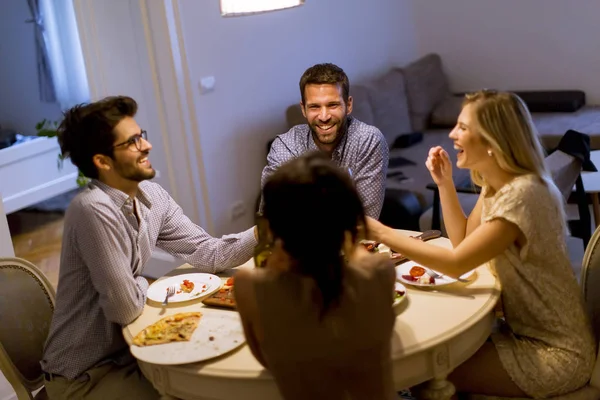 Young Friends Celebrating Christmas New Year Eve Home — Stock Photo, Image