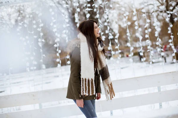 Retrato Jovem Mulher Parque Inverno — Fotografia de Stock