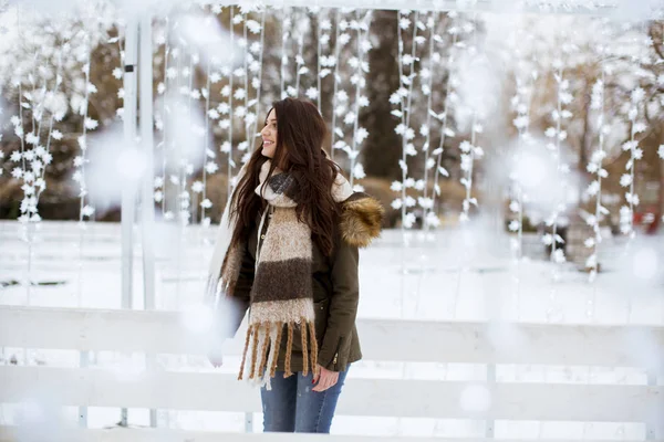 Portrait Jeune Femme Dans Parc Hiver — Photo