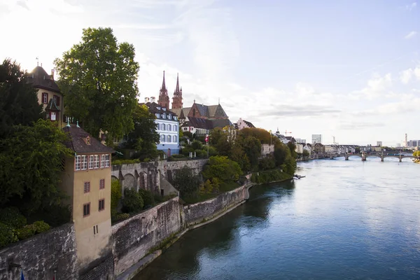 View Old Town Basel Switzerland Cathedral Rhine River — Stock Photo, Image