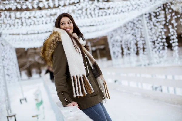 Ritratto Giovane Donna Nel Parco Invernale — Foto Stock