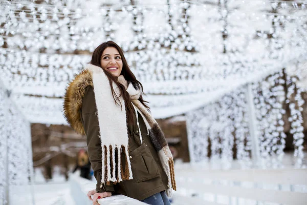 Kış Parkında Genç Bir Kadının Portresi — Stok fotoğraf