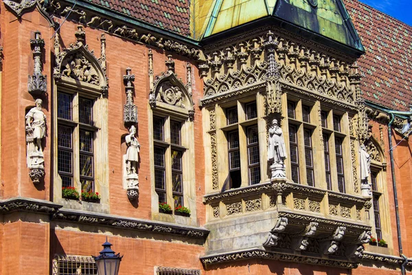 Detail Der Fassade Des Gotischen Alten Rathauses Marktplatz Breslau Polen — Stockfoto