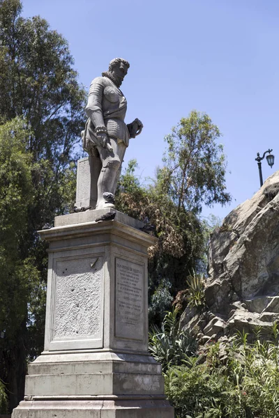 Veduta Della Statua Don Pedro Valdivia Cerro Santa Lucia Santiago — Foto Stock