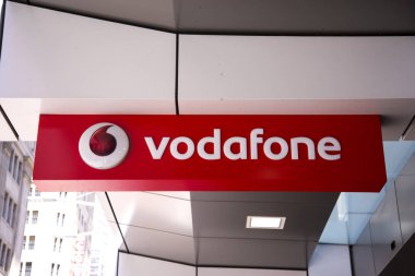Sydney, Avustralya - 12 Şubat 2015: Ayrıntı Vodafone Store Sidney, Avustralya. Bir İngiliz çok uluslu telekomünikasyon şirketi ve dünyanın en büyük mobil telekomünikasyon şirketleri biridir.