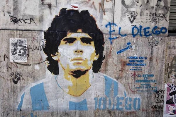 阿根廷布宜诺斯艾利斯 2018年1月20日 阿根廷布宜诺斯艾利斯 Boca Caminito Diego Armando Maradona 的街头艺术 马拉多纳是阿根廷前足球运动员 — 图库照片
