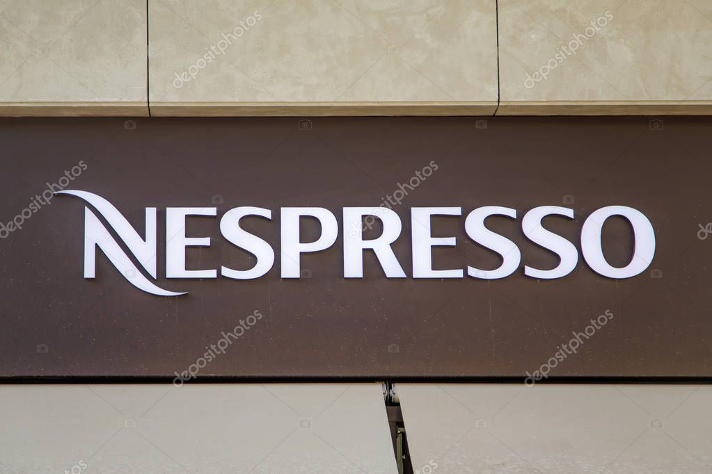 MARRAKESH, MOROCCO - SEPTEMBER 12, 2014: Detail of Nespresso store in Marrakesh, Morocco. Nespresso is a coffee capsule and coffee machine brand of Nestle company.