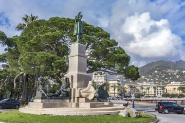 RAPALLO, ITALY - MARCH 12, 2018: Christopher Columbus monument in Rapallo, Italy. It is made by sculptor Arturo Dresco at 1914. clipart