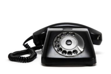 Beyaz arka plan üzerinde izole siyah vintage telefon