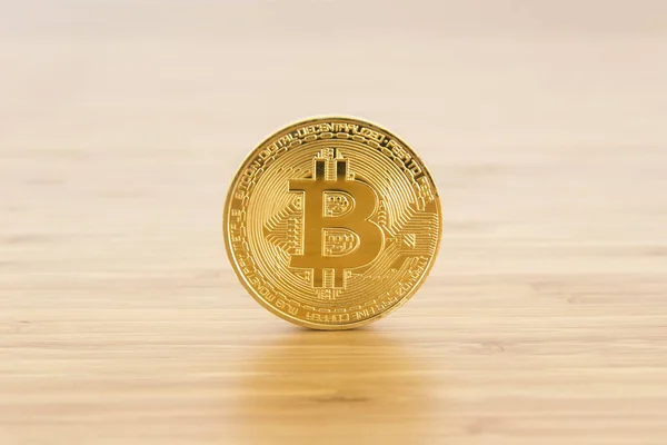 Vista Bitcoin Moneda Oro Concepto Criptomoneda — Foto de Stock
