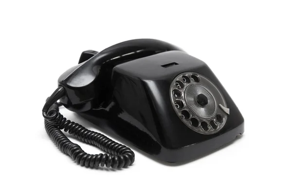 Preto Vintage Telefone Isolado Fundo Branco — Fotografia de Stock