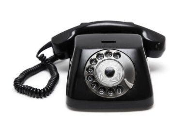 Beyaz arka plan üzerinde izole siyah vintage telefon