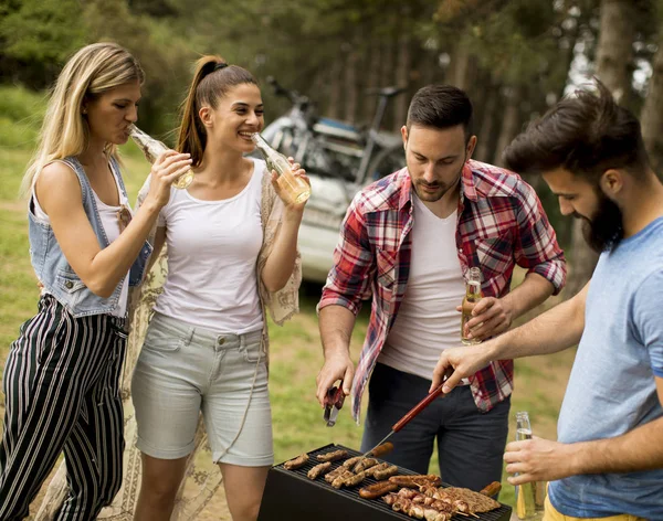 Young people enjoying barbecue party in the nature