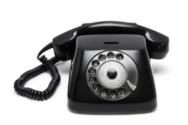 Fekete Vintage Telefon Elszigetelt Fehér Background — Stock Fotó