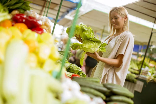 Ver Bastante Joven Mujer Comprar Verduras Mercado — Foto de Stock