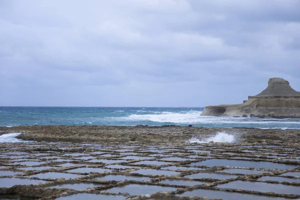 Vue Salt Pans Sur Île Gozo Malte — Photo