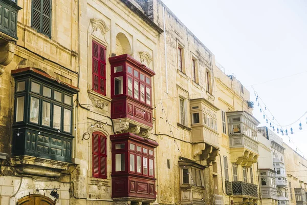 Hermosas Casas Antiguas Centro Ciudad Capital Valetta Malta — Foto de Stock