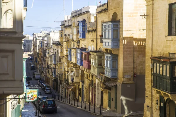 Hermosas Casas Antiguas Centro Ciudad Capital Valetta Malta — Foto de Stock