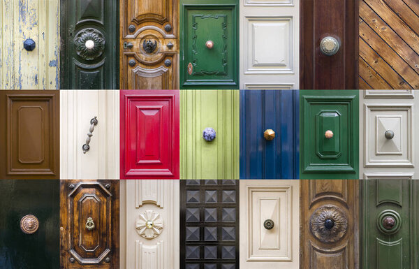 Set of details from traditional front doors at buildings on Malta