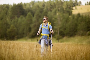 Etkin sağlıklı adam bahar doğa hiking